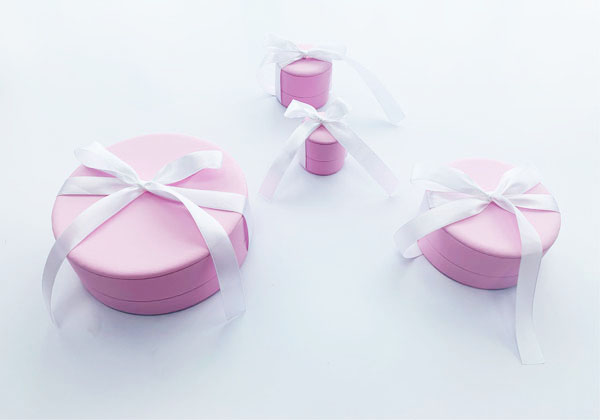 Pink Leather Handmade Round Gift Jewelry Packaging Boxes
